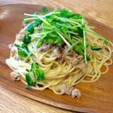 豆苗と豚ミンチの和風パスタ